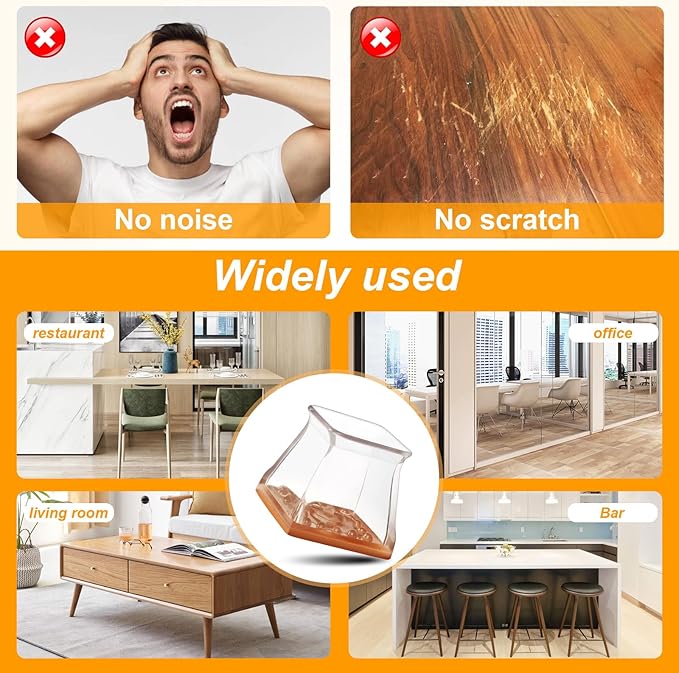 CHUNZEXI 36 Pack Square Chair Leg Floor Protectors for Hardwood Floors, Silicone Felt Covers Pads Caps, Protect Wood Furniture Feet Floors Noise Reduce and Scratch (Square Large & Clear)
