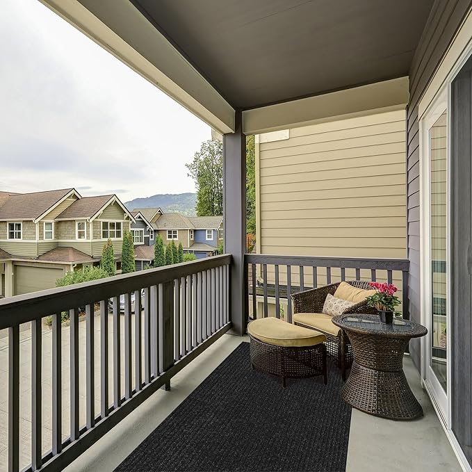 Ottomanson 2' x 55' Hallway Runner with Scraper Pile Extra Durable Non-Slip Rug Mat for Indoor & Outdoor Use - Ideal for Kitchen, Entryway, Patio & Garage - High-Traffic Carpet, Black