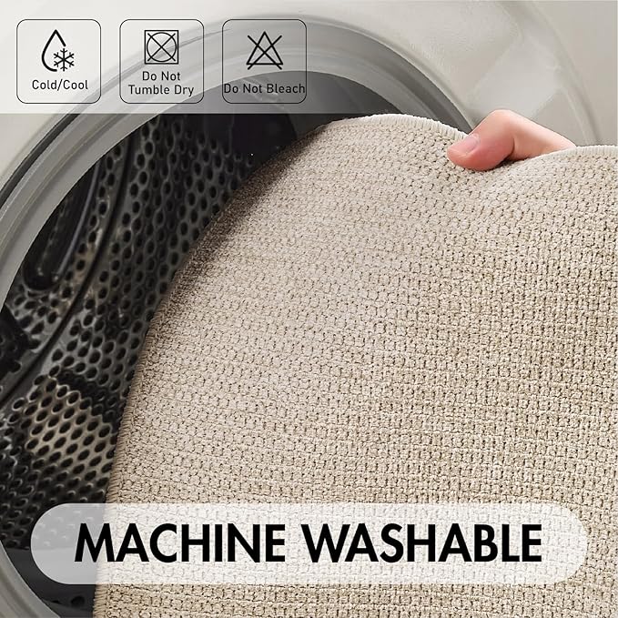 MIULEE Set of 2 Ultra Thin Bathroom Rugs, Rubber Bath Mats for Bathroom Non Slip, Quick Dry Absorbent Bath Rug Machine Washable, Fit Under Door, Shower, Sink, Home Decor, Light Beige, 17x27 Inch