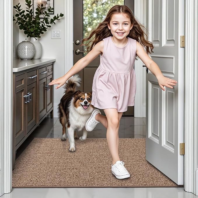 LUMI Indoor Door Mat 36"x56", Ultra Thin Low Profile Non-Slip Doormat for Home Entrance, Absorbent & Stain-Resistant Welcome Mats, Washable Entryway Mat for Front Door, Patio, Porch, Camel