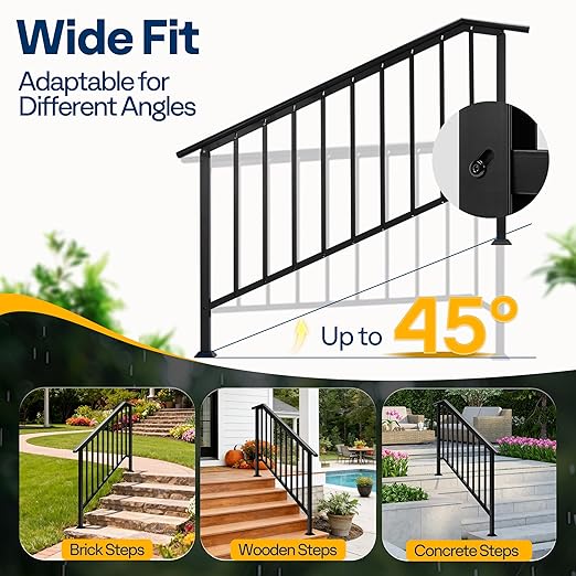 VIVOHOME 2-Pack 5 Step Galvanized Steel Hand Rails for Outdoor Steps – Black Oval and Safety Balusters Exterior Railing for Porch, Deck, or Indoor Stairs, Complete Installation Kit
