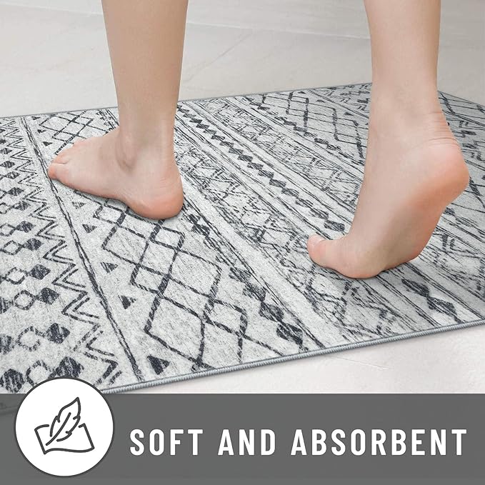 KUTA Moroccan 8x10 Rugs for Living Room Grey, Washable Boho Area Rug Non-Slip, Ultra Soft Geometric Tribal Traditional Farmhouse Carpet for Dining Room Bedroom Dorm Office Home Decor