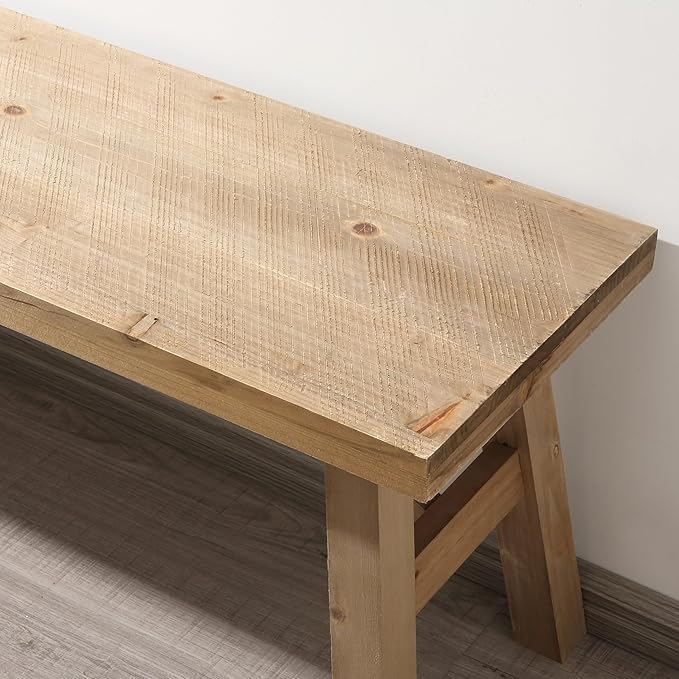 Wnutrees Sawmill Long Wood Bench, 43" Farmhouse Entryway Bench for Living Dining Room, Rustic Entry Way Benches Seat, Solid Wood, Handcraft Finshed, Natural