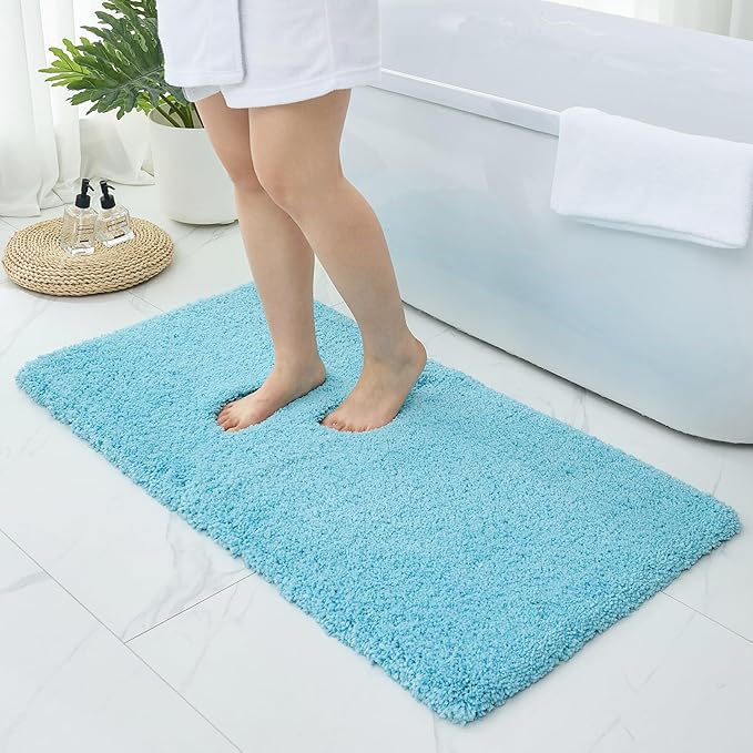 Bathroom Rugs 59x24, Ultra Thick Shaggy Soft Microfiber Absorbent Bath Rug, High Density Foam Latex Non Slip Backing, Machine Washable Bath Mats for Bathroom Floor & Sink, Teal