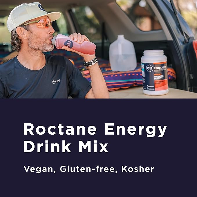 GU Energy Roctane Ultra Endurance Energy Drink Mix, Vegan, Gluten-Free, Kosher, 35mg of Caffeine, and Dairy-Free n-the-Go Energy for Any Workout, 10 Single-Serving Packets, Tropical Fruit