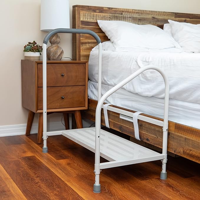 step2bed XL - Bedside Step Stool Bed Climbing Aid for Elderly & Handicapped – LED Light Guided Rails – Adjustable Height, Portable Fall Prevention Aid – Stainless Steel – 800 lb Capacity