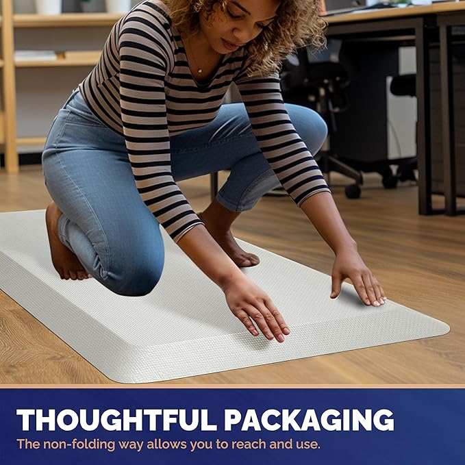 FEATOL Anti Fatigue Mats for Standing, 9/10 Extra Thick Ergonomic Standing Desk Mat, Comfort & Durable Memory Foam Standing Mat at Home,Office All Day (20" x 39", White, 2PC)