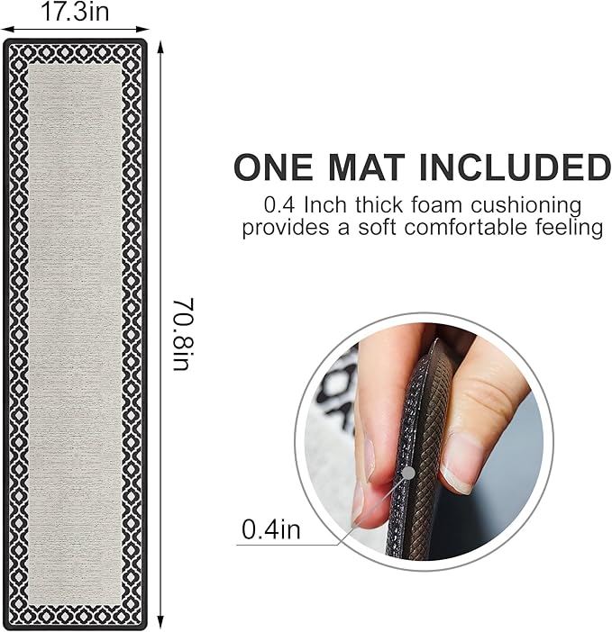 Anti Fatigue Kitchen Rug Long Kitchen Mats for Floor Ergonomic Comfort Memory Foam Standing Mat Non Slip Waterproof Kitchen Rug Farmhouse Kitchen Rugs for Floor Office Sink Laundry 17.3×70.8inch