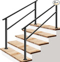 VIVOSUN 2-Pack Outdoor Handrail, 5 Step Stair Handrail, 69" x 36" Fits 1 to 5 Steps, Wrought Mattle Iron Handrail for Concrete Steps, Porch Steps, One-Step Assembly, 2 Packs, Black