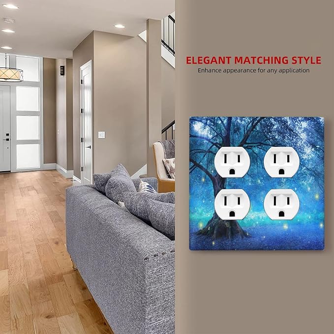 Decorative Light Switch Cover Plate Fantasy Fairy Tree In Mystic Forest 2 Gang Socket Covers Double Duplex Wallplates Switch Plates and Outlet Covers for Bedroom Bathroom Decor
