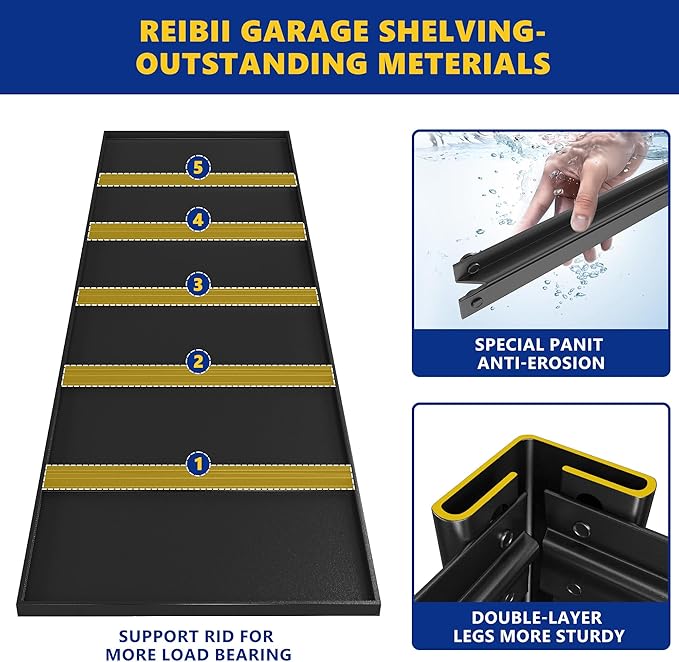 REIBII Garage Shelving 48.2" W Storage Shelves 3000LBS Heavy Duty Shelving Adjustable Metal Shelf Industrial 5 Tier Pantry Shelves for Basement Warehouse Supermarket 72.2"H x 24.2"D x 48.2"W, 2 Pack
