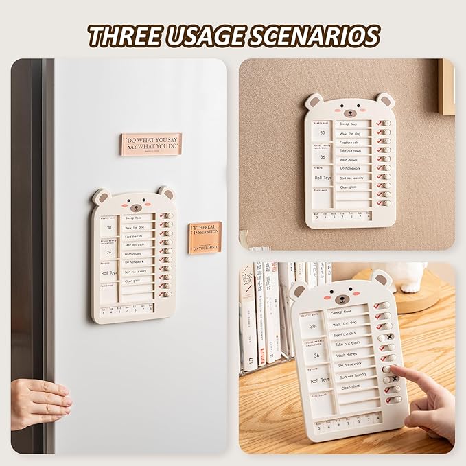 Weekly Chore Chart for Kids Dry Erase Chore Board,Behavior Chore Chart for Multiple Kids, Cute Visual for Kids Schedule Board for Home, Kids Checklist to Do List ADHD Tools (Cute Bear, 1)