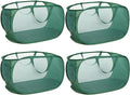 4 Pack Collapsible Laundry Baskets, Foldable Laundry Basket with Pocket, Durable Pop Up Hampers, Reinforced Handles Dirty Clothes Hamper for Laundry, Bedroom, Bathroom, Dorm, Travel or Camping Green