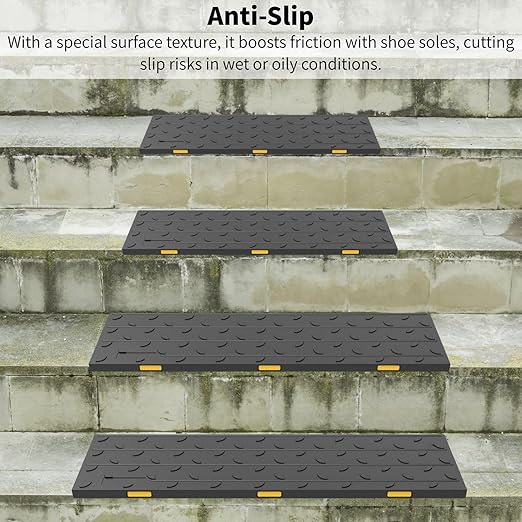 Heavy-Duty Slip-Resistant Stair Treads with Reflective Safety Strips - Universal Fit Rubber Mats for Indoor/Outdoor Stairs, Noise Reduction & Fall Prevention (5)