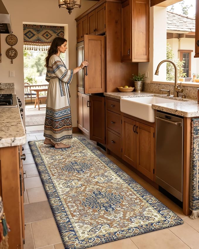 DEXI Kitchen Mats for Floor Cushioned, 23x59 Extra Large Wide Runner Rug Non Slip, Waterproof Soft Comfort Standing Padded Anti Fatigue Decorative, Brown Beige