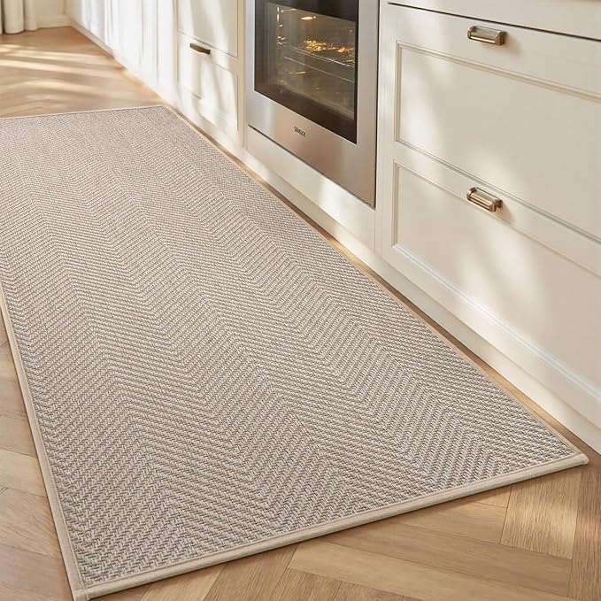 AMOAMI Kitchen Mats for Floor, Non Slip Washable Kitchen Rugs Absorbent Quick Dry and Easy to Clean, Kitchen Runner Rugs for Kitchen in Front of Sink, 20“*70”, Beige