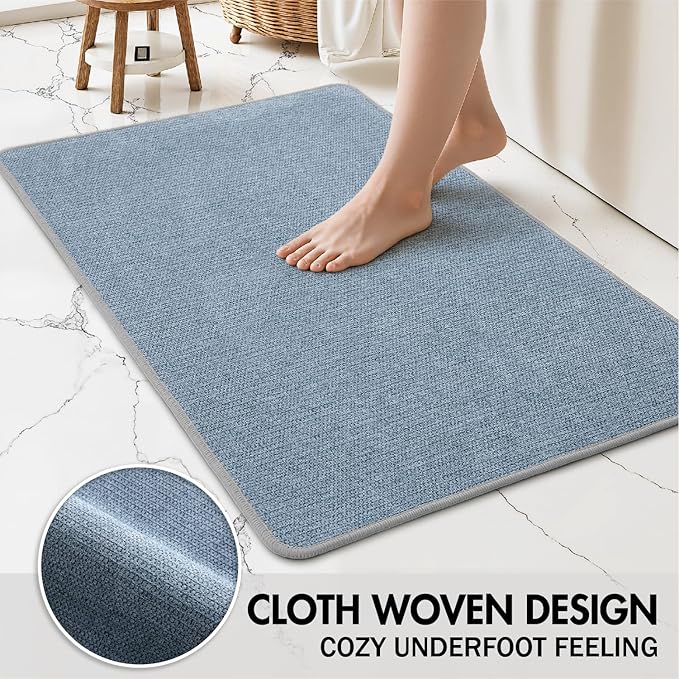 MIULEE Set of 2 Ultra Thin Bathroom Rugs, Rubber Bath Mats for Bathroom Non Slip, Quick Dry Absorbent Bath Rug Machine Washable, Fit Under Door, Shower, Sink, Home Decor, Blue, 17x27 Inch