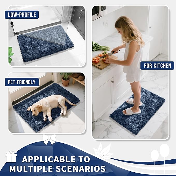 Yimobra Bathroom Rugs Sets 2 Piece, Soft Absorbent Bath Mat and U-Shaped Toilet Rug with Non Slip Backing, Luxury Shaggy Bath Mats for Bathroom, Machine Washable, 24"x17"+24"x20", Light Blue