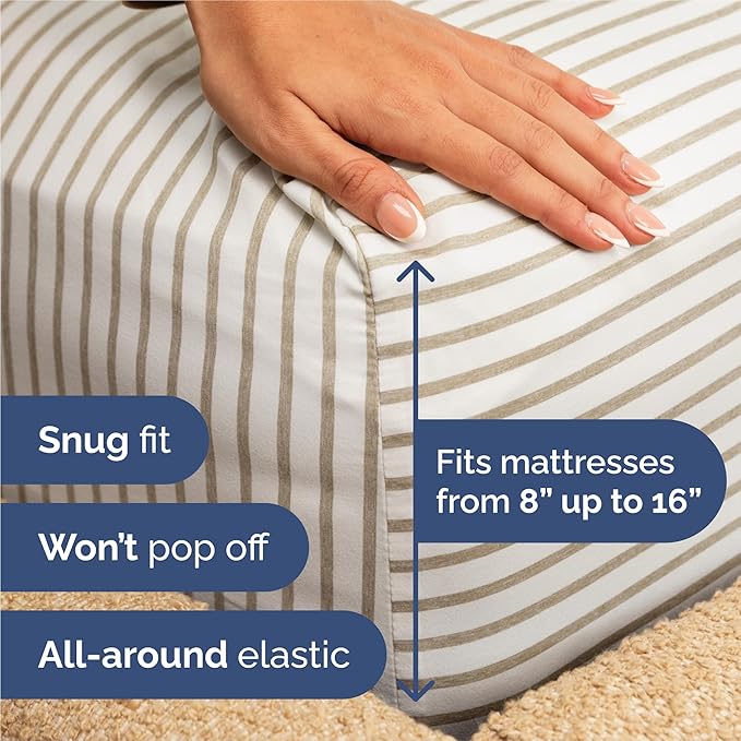 King 6 Piece Sheet Set - Cooling & Breathable Bed Sheets - Hotel Luxury Bed Sheets for Women, Men, Kids & Teens - Bedding w/Deep Pockets & Easy Fit - Soft & Wrinkle Free - King Beige Stripes Sheets