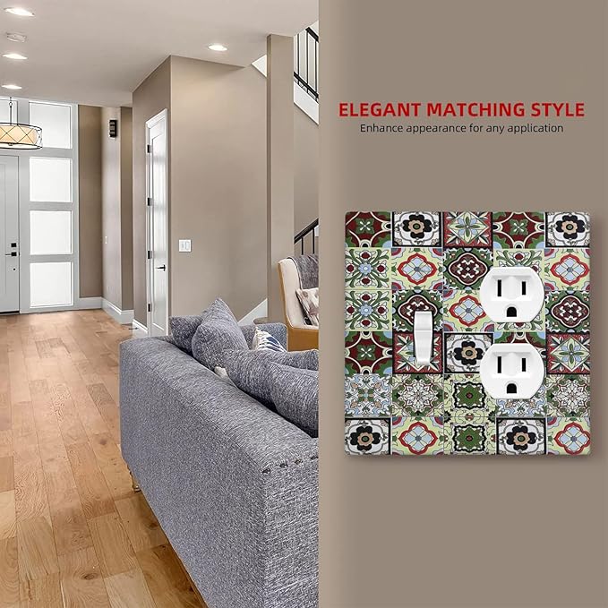 Wallplates Talavera Tile Decal 1 Toggle 1 Duplex Switch Plate Electrical GFCI Faceplate Decorative Light Switch Covers for Bedroom Bathroom Decor