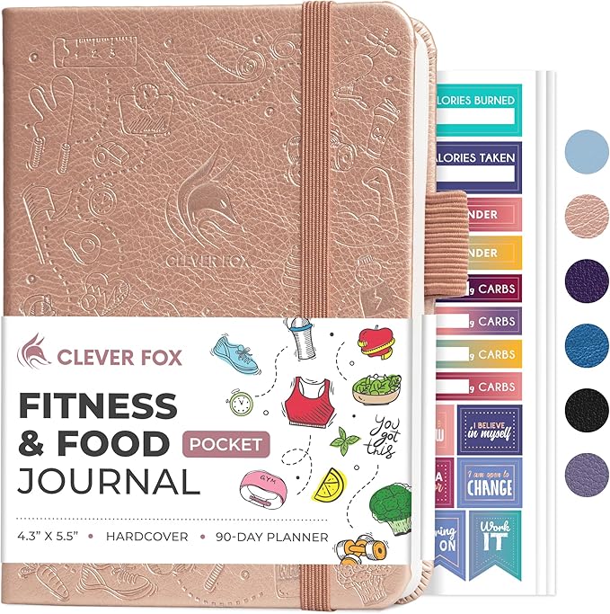 Clever Fox Fitness & Food Journal Pocket – Nutrition & Workout Planner for Women & Men – Diet & Gym Exercise Log Book with Calendars, Diet & Training Trackers – Lasts 3 Months, 4.3x5.5” (Rose Gold)
