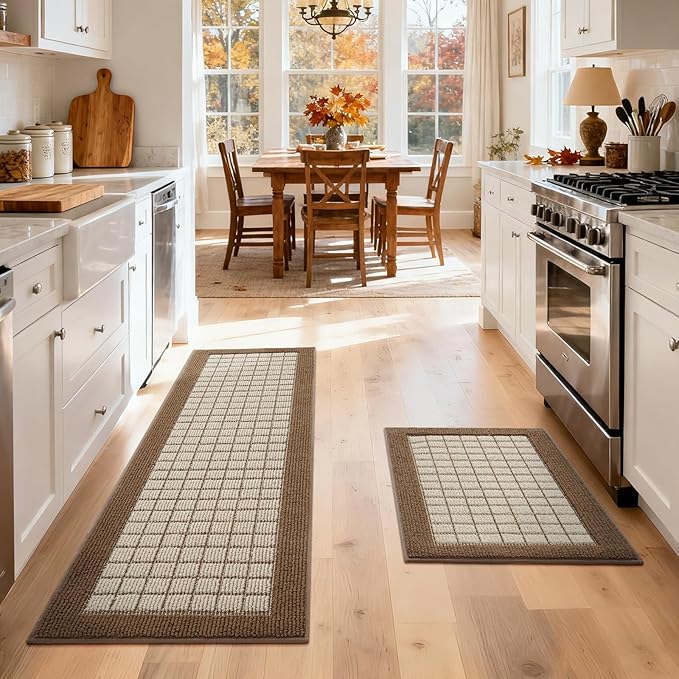 Kitchen Mats for Floor 17"x59", Non-Slip Washable Kitchen Rugs, Absorbent and Stain Resistant Kitchen Rug, Durable Comfortable Rugs for Kitchen, Hallway, Laundry & Sink, Brown