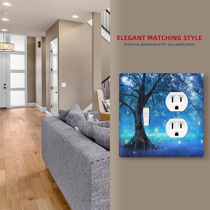 Decorative Light Switch Cover Plate Fantasy Fairy Tree In Mystic Forest 2 Gang Outlet Covers 1 Toggle 1 Duplex Wall Plate Decorate Electrical Switch Plate Covers for Bedroom Bathroom Decor