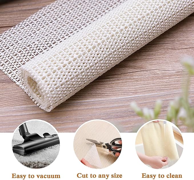 Non SlipGripper Pad for Hardwood Floors, Area Rug Pads for Tile Floor, Under Carpet Anti Skid Mat, Keep Your Rug Safe in Place,Can be Cut to Any Size (White, 27.6x63inch)
