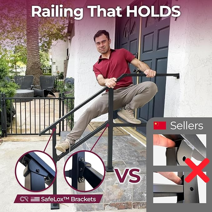 CR Fence & Rail Handrails for Outdoor Steps & Indoor Stair Railing Kit, 5-6 Steps Safety Hand Rail for Porch & Deck