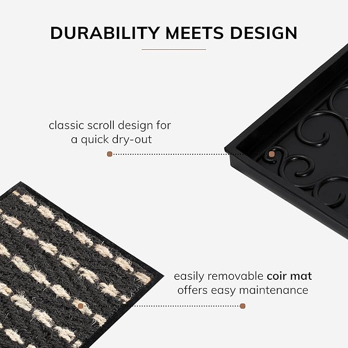 Anji Mountain Heavy Duty Waterproof Wooden Shoe Storage Mat Organizer/Boot Storage Tray Multi Use for Entryway with Coir, Gray and Ivory Insert, 2 Tier, Fits 6 Pair (36.5" Wide)