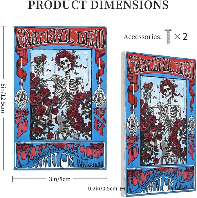 Decorative Light Switch Cover Plate Hippy Skull Red Rose Floral 1 Gang No Device Single Blank Outlet Covers Wall Plate Switch Plate Covers for Bathroom Decor
