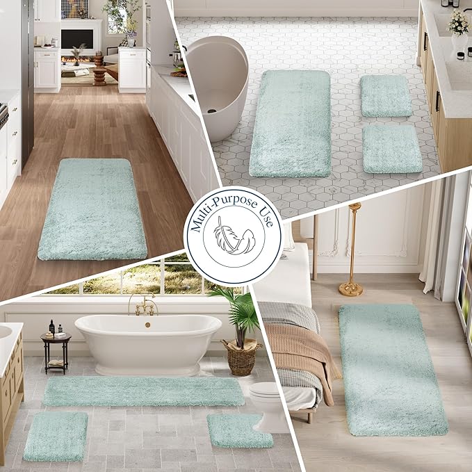 Walensee Large Bathroom Rug (24 x 72, Aqua) Extra Soft and Absorbent Shaggy Bath Mat Machine Washable Microfiber Non Slip Luxury Floor Mat