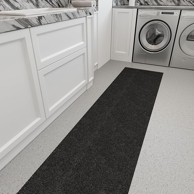 Ottomanson Commercial Scrape Rib Entry Mat – Heavy Duty Ribbed Floor Mat for High Traffic – Non Slip Rubber Back, Waterproof – Indoor Outdoor Use for Offices, Schools, Lobbies, 2'7" x 11', Black