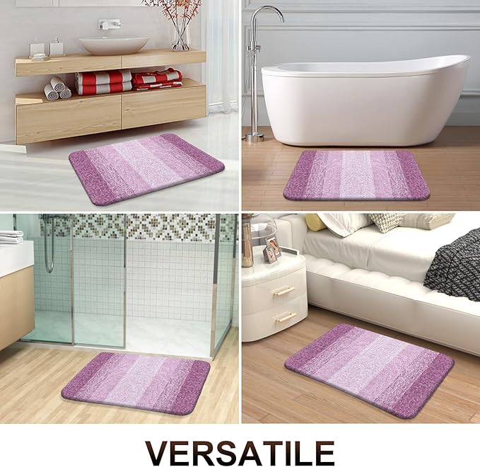 OLANLY Bathroom Rug Set 2 Piece, Soft Absorbent Microfiber Bath Rug Set, Non-Slip, Machine Wash Dry, Plush Shaggy Bath Mats for Bathroom (47"x20"+24"x16", Pinkish-Purple)