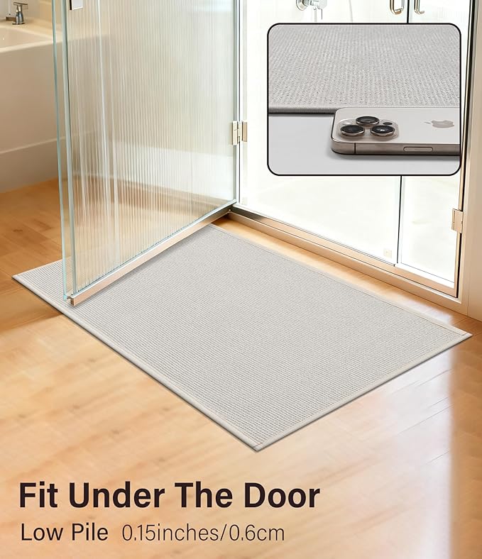 YIHOUSE Bathroom Rugs Mats Sets 2 Pieces Beige, Ultra Thin Bath Mat Absorbent Non Slip Bath Rugs for Bathroom Washable, Shower, Sink, Laundry (Beige, 2 Pieces)