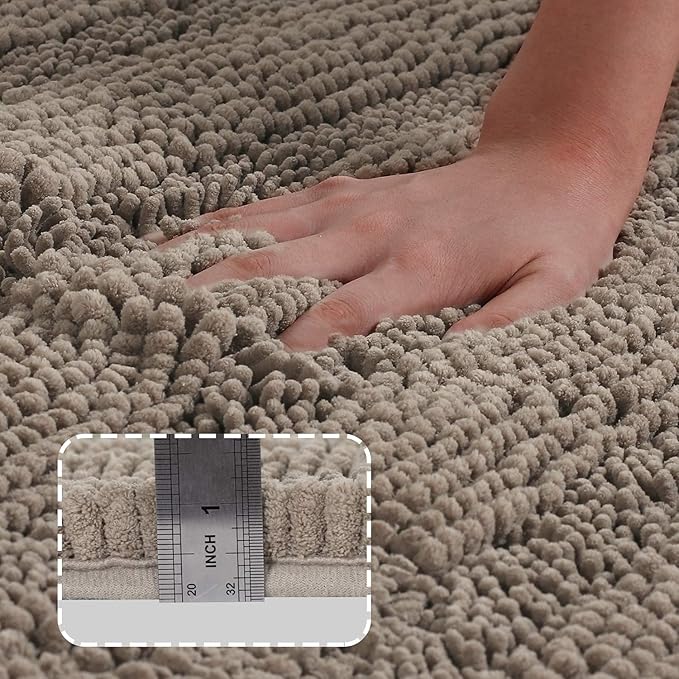 Turquoize Chenille Bathroom Rugs Set Non-Slip Bath Mats for Bathroom Super Absorbent Shaggy Rugs for Tub Shower Toilet Plush Bath Rug Plus U Contour Rug (Oversized: 24" x 36" and 20" x 24" U), Taupe