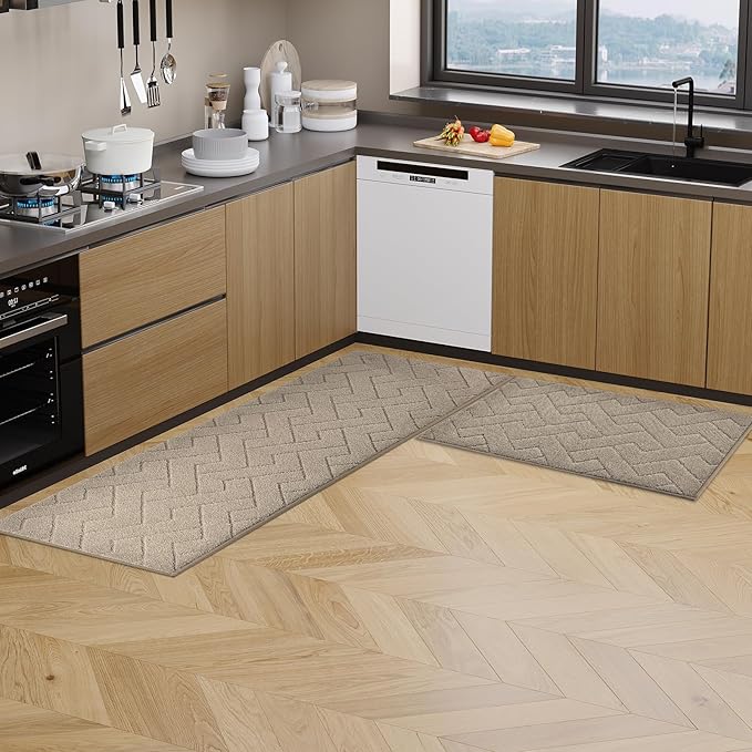 Machine Washable Kitchen Rugs 24" x 70", Non-Slip Kitchen Runner Rugs Mats for Floor, Absorbent Comfort Standing Mats for Kitchen, Sink, Laundry and Hallway, Rolled Packaging, Taupe