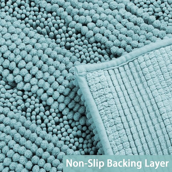 Turquoize Chenille Bathroom Rugs Set Non-Slip Bath Mats for Bathroom Super Absorbent Shaggy Rugs for Tub Shower Toilet Plush Bath Rug Plus U Contour Rug (Oversized: 24" x 36" and 20" x 24" U), Aqua