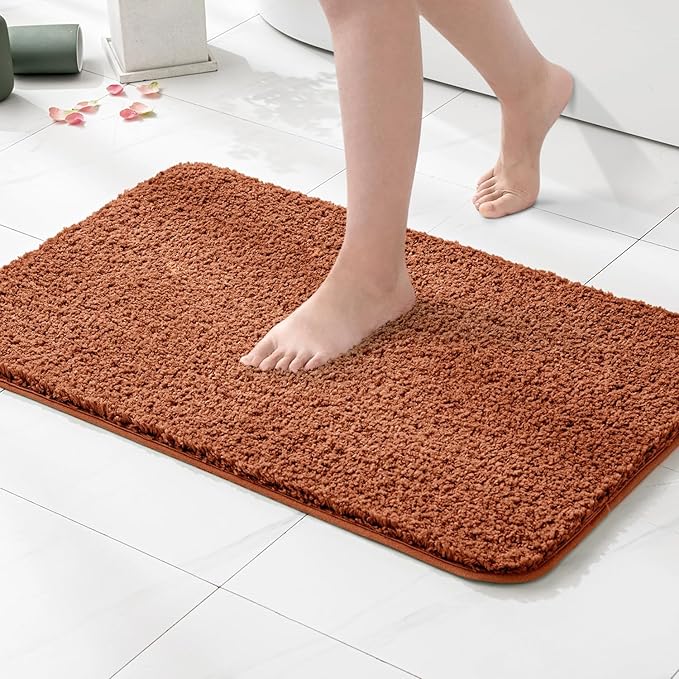 MIULEE Burnt Orange Absorbent Bathroom Rugs, Soft Large Bath Mats Non-Slip and Quick-Drying for Bathroom Floor Bathtub Showers, Machine Washable Carpet (24 x 36 Inches)