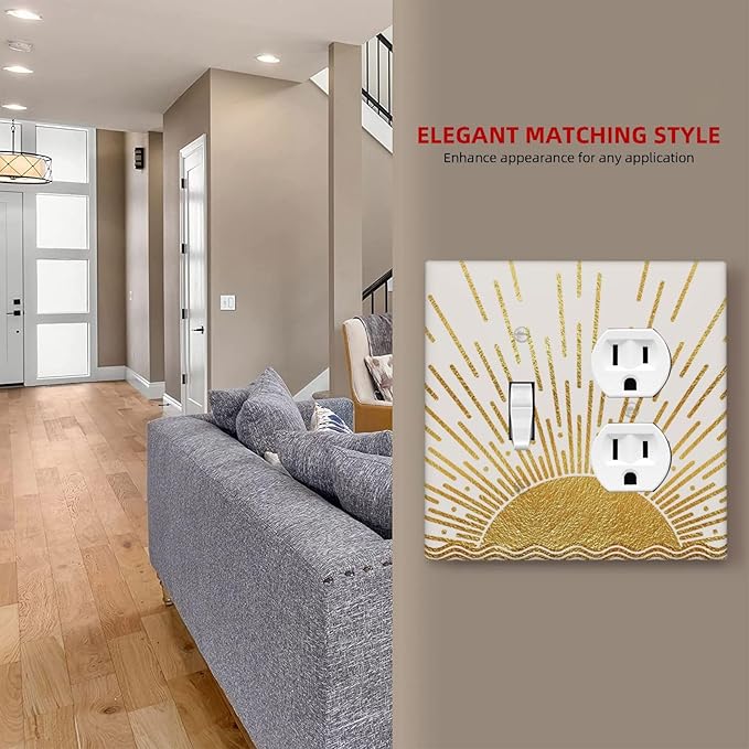 Mid Century Boho Golden Sun Sunrise Sunset Wallplates 1 Toggle 1 Duplex Switch Plate Electrical GFCI Faceplate Decorative Light Switch Covers for Bed Room Living Room Decor