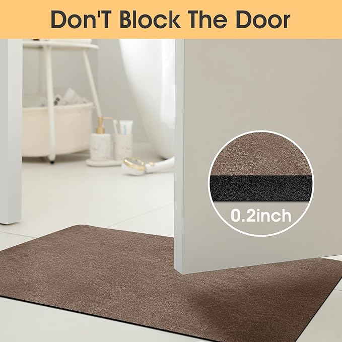 Ultra Thin Bath Mat, Upgrade Backing Non Slip Thin Bath Mats Fit Under Door, Quick Dry Ultra Absorbent Bathroom Rugs, Machine Washable Bath Rugs for Bathroom, Bathtub & Kitchen, Brown/Marble/24"x17"