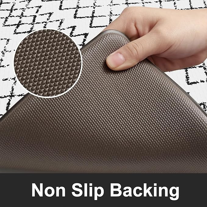 KIMODE Kitchen Runner Rug,17.3" x 59" Anti Fatigue Kitchen Mats for Floor Cushioned,Non-Slip Waterproof Comfort Thick Kitchen Floor Standing Mat for Front Sink,Laundry Room,Black and White