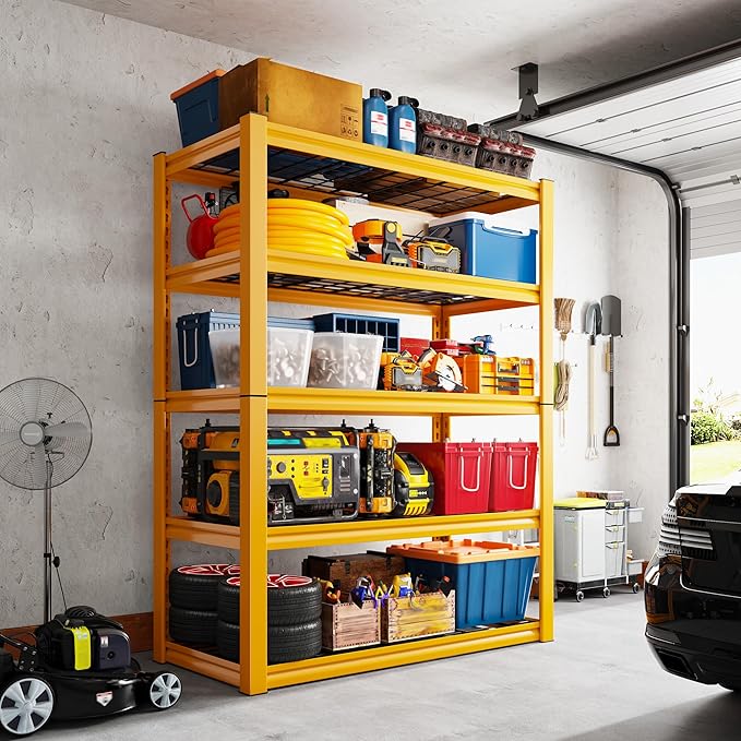 REIBII Storage Shelves 40''W Garage Shelving Heavy Duty Metal Shelving 2000LBS Metal Shelves 5 Tier Industrial Shelf for Kitchen Pantry Warehouse Basement 72" H x 40''W x 17.8''D Yellow, 2 Pack