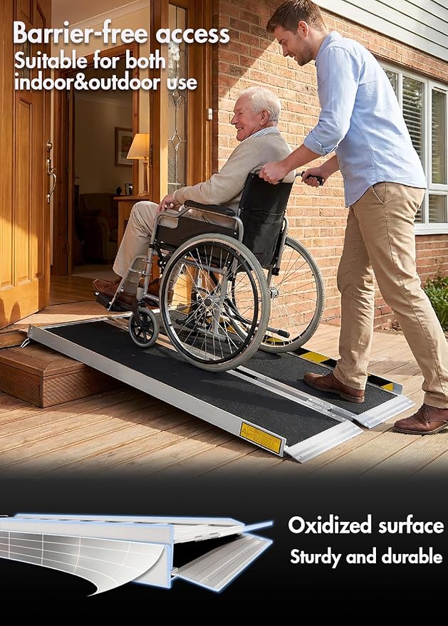 Protable Wheelchair ramp 4FT,Non-Slip Folding Aluminum Handicap Ramps,Threshold Ramps for Home,Holds up to 800lbs,Wheelchair ramp for Steps (4FT(Useing Height 4-12inch))