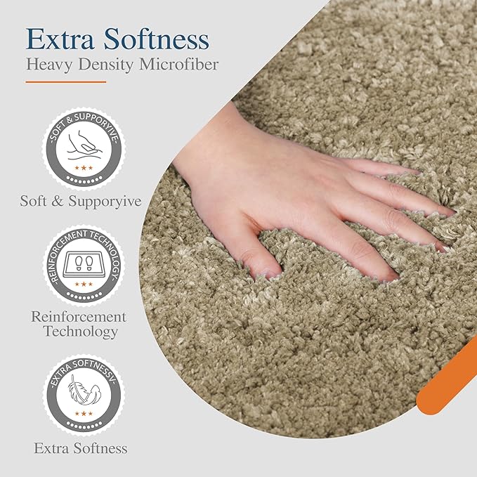 Walensee Bath Rug - Non Slip, Soft Microfiber Shaggy Bath Mat (20 x 32, Sand) - Water Absorbent, Machine Washable, Thick Plush Shower Mat