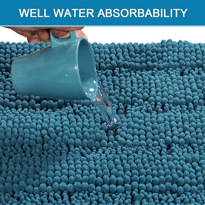 H.VERSAILTEX Bathroom Rugs Bath Rug Set 2 Piece Bathroom Contour Rug Toilet Mat Sets Non Slip Contour Bath Rug Ultra Thick Water Absorbent Striped Bath Mats(36" x 24" Plus 20" x 24" U, Turquoise Blue)