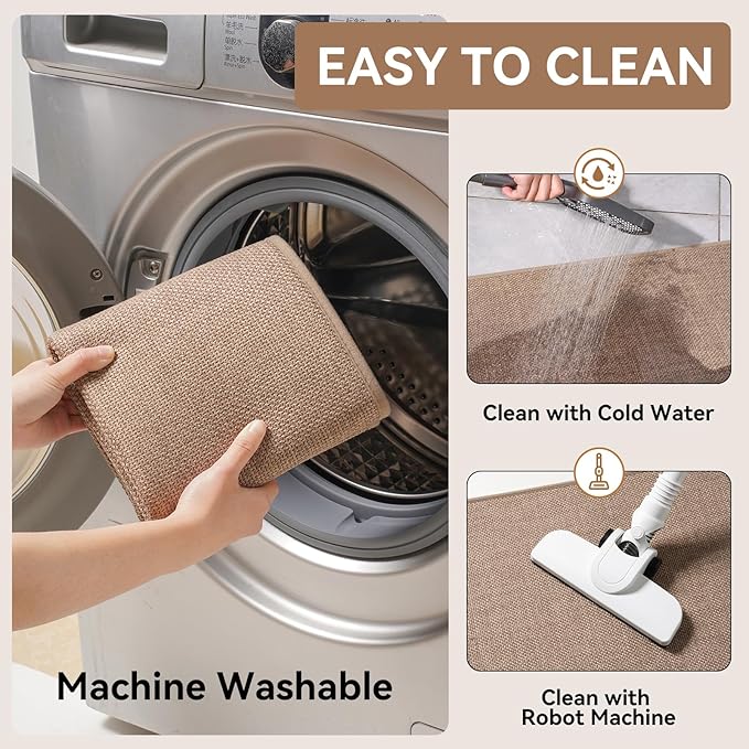 Long Kitchen Runner Rugs Sets of 2 PCS Non Slip Washable, Linen-Like 0.3" Thick Cushioned Absorbent Kitchen Mats for Floor, Mild Anti-Fatigue Sink Laundry Standing Mat, Brown 17"x30"+17"x71"