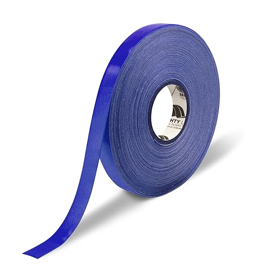 Mighty Line 1" Solid Color Floor Marking Tape for Safety, Caution, Warning, Flooring, Heavy-Duty, Peel and Stick, Adhesive, Industrial Quality, 50' Roll, Blue