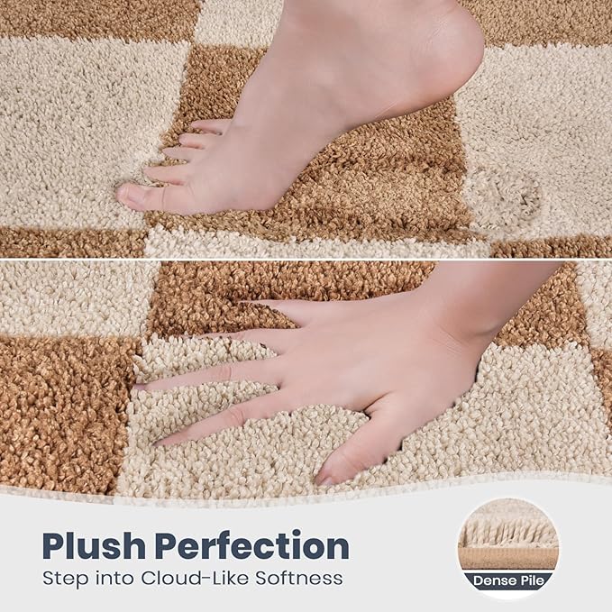PURRUGS Bathroom Rug Non-Slip Machine Washable 30" x 46", Super Absorbent and Quick-Dry Bath Mat, Extra Soft and Plush Bath Rug for Shower, Bathtub and Sink, Beige & Grayish Brown