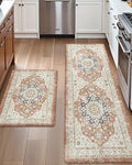 DEXI Kitchen Floor Mats Anti Fatigue, 17x29+17x59 Large Cushioned Runner Rug Waterproof, Standing Comfort Memory Foam Padded for Front Sink Laundry Office Set of 2, Orange and White